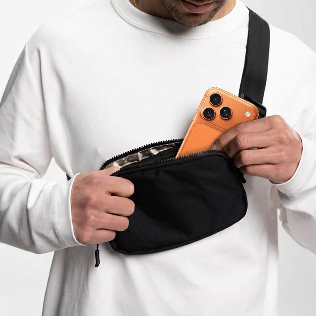Schneller Zugriff auf das Telefon aus der Bauchtasche